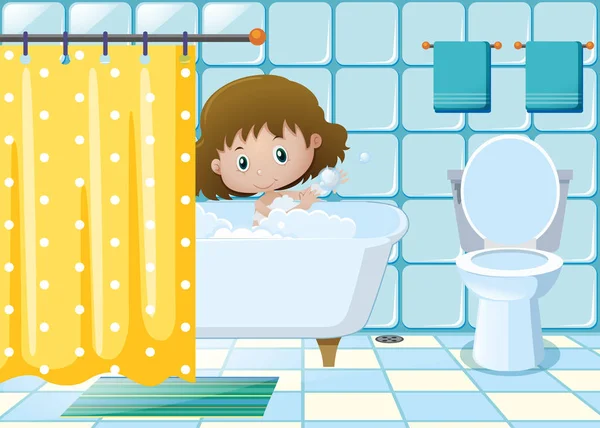 Девушка принимает ванну в ванной комнате — стоковый вектор