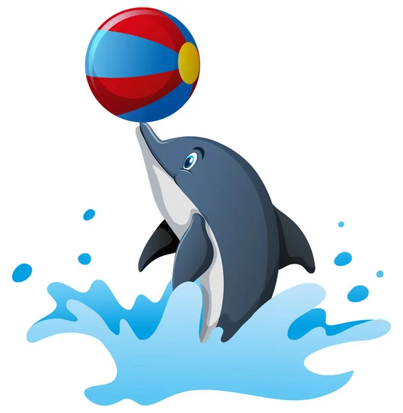 Дельфин играет в мяч в воде — стоковый вектор