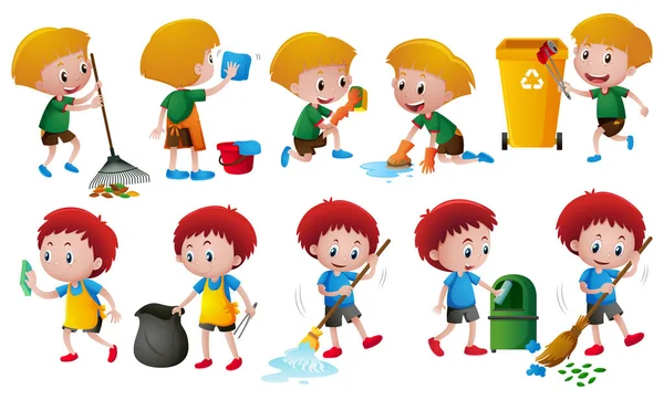 Boys doing different chores — Stock Vector