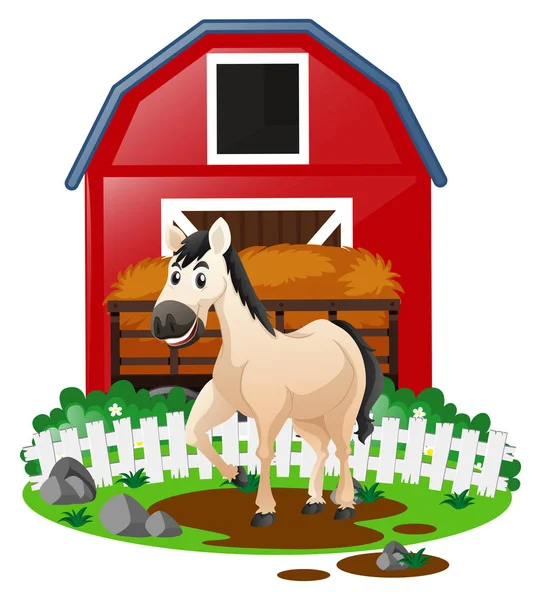 Caballo blanco en la granja — Vector de stock