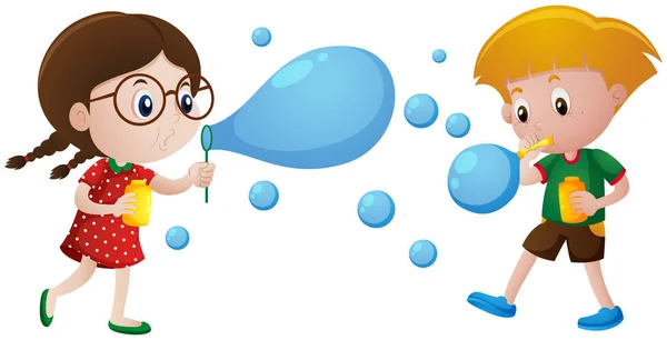 Pojke och flicka blåser bubblor — Stock vektor