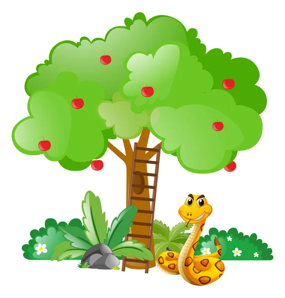 Snake under apple tree — Stock Vector