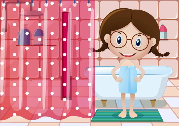 Bambina in tovagliolo da bagno fare il bagno — Vettoriale Stock