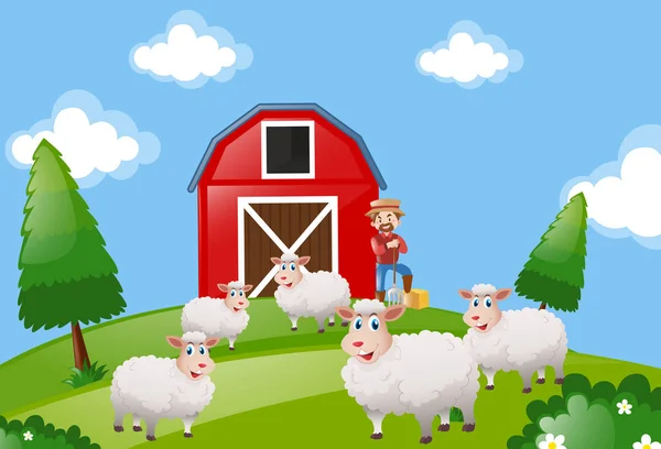 Farmě scény s chovatelem a jeho ovce — Stockový vektor