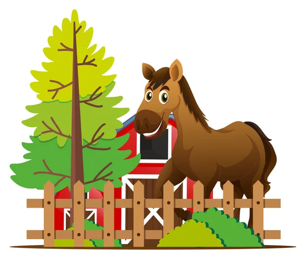 Caballo marrón en la granja — Vector de stock