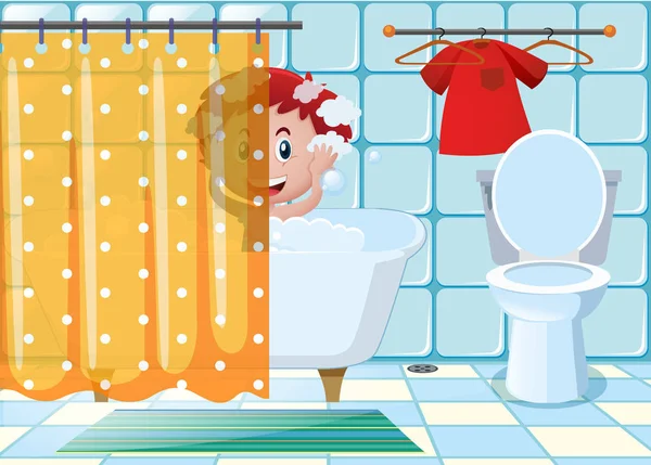 男孩洗澡的浴室 — 图库矢量图片