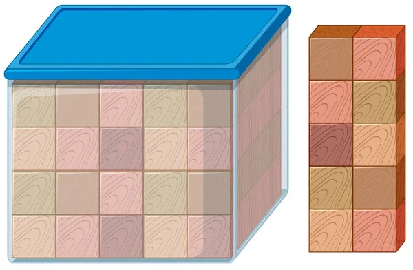 Houten blokken in plastic doos — Stockvector