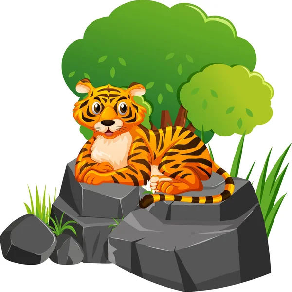 Tigre salvaje sentado en la roca — Vector de stock