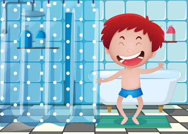Joyeux garçon dans la salle de bain — Image vectorielle