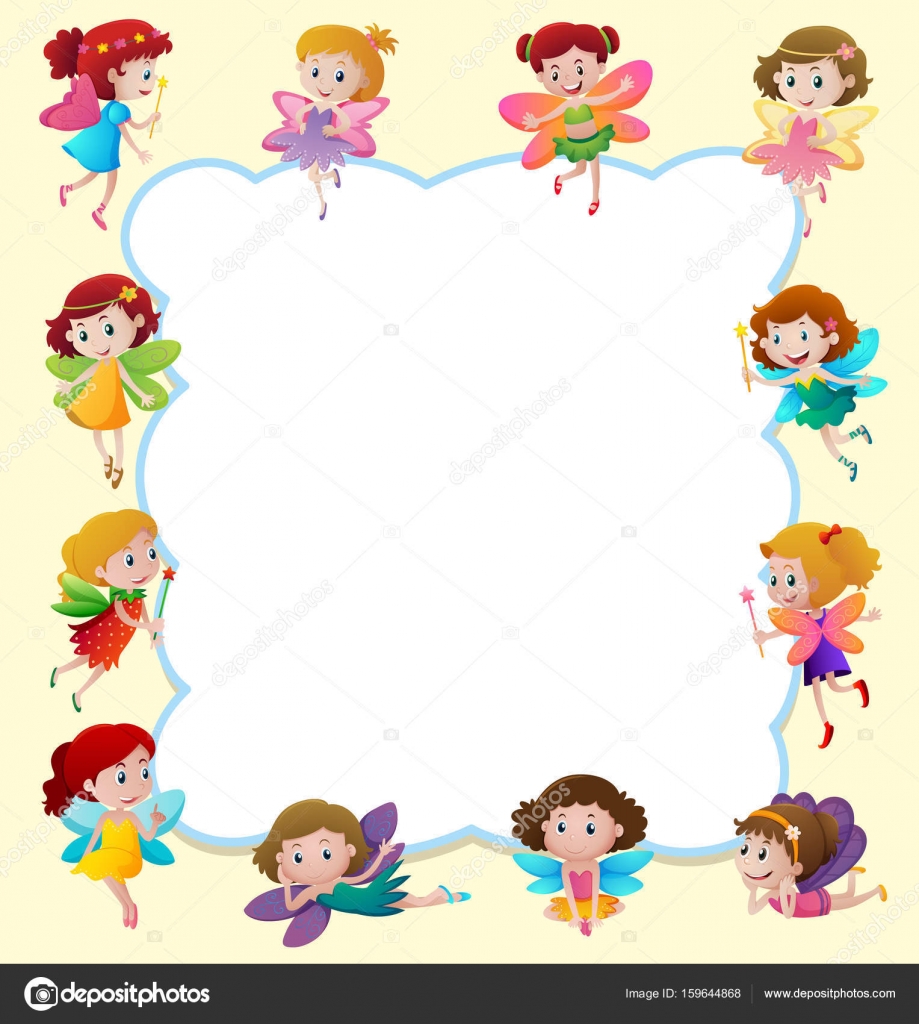 Border design with cute fairies flying Stock Vector Image by ©brgfx  #159644868