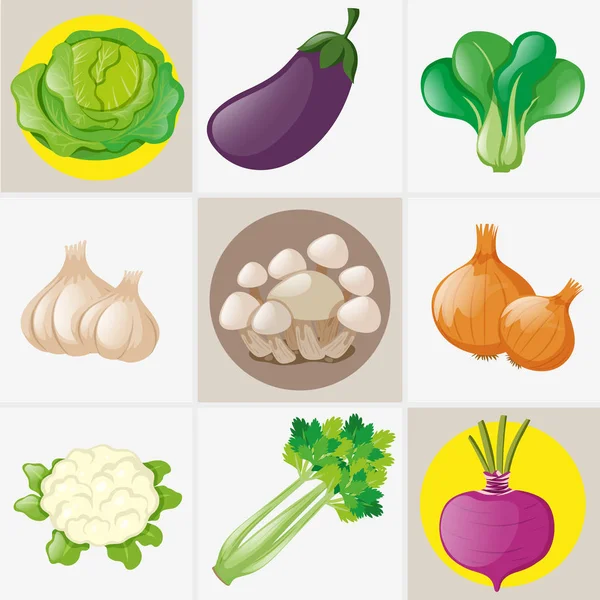 Diferentes tipos de verduras frescas — Vector de stock