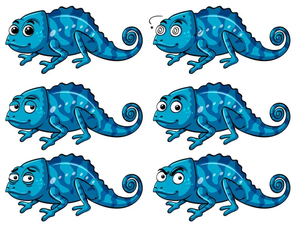 6 다른 감정 푸른 도마뱀 — 스톡 벡터