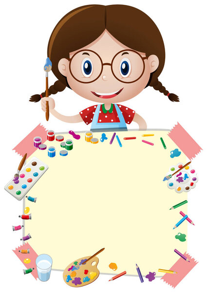 Граница шаблон с счастливой девушкой и произведения искусства
