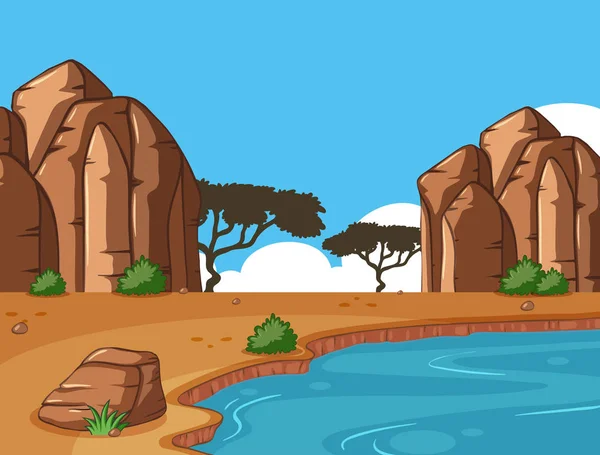 Сцена з каньйоном і водою — стоковий вектор