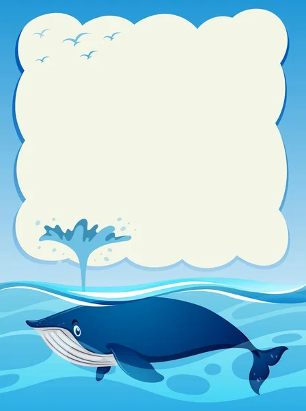 Modello di confine con balena azzurra nell'oceano — Vettoriale Stock