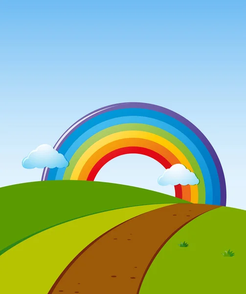 Scene with rainbow at the end of road — Stock Vector