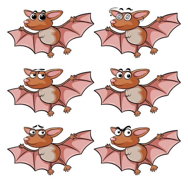 Murciélago con diferentes expresiones faciales — Vector de stock