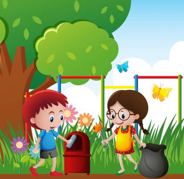İki Park çöp toplamak çocuk