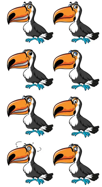 Tukan-Vogel mit unterschiedlichen Emotionen — Stockvektor
