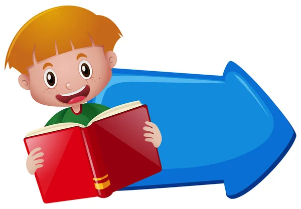 Blue arrow with boy reading book — Stock Vector