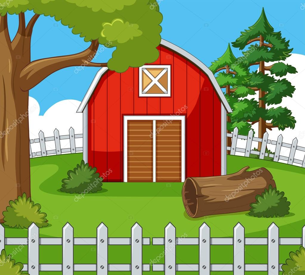 Farm scene with red barn — Stock Vector © brgfx #159660116
