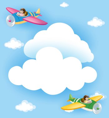 Gökyüzü sahne iki kişiyle uçak uçan