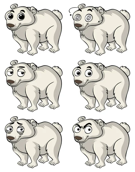 Orso polare con diverse espressioni facciali — Vettoriale Stock