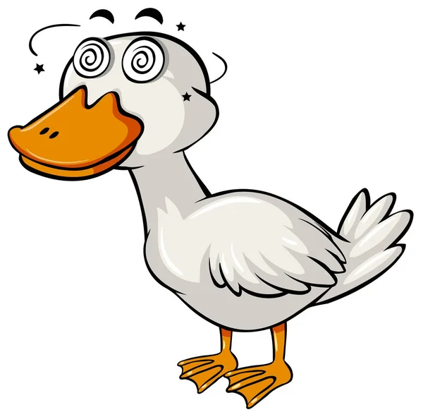 Duck with dizzy face on white background — Stock Vector