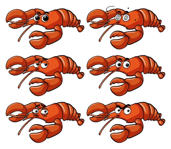 Lobster dengan ekspresi wajah - Stok Vektor