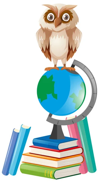 Brown owl standing on globe — Stock Vector