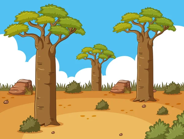 Escena con árboles altos en el desierto — Vector de stock