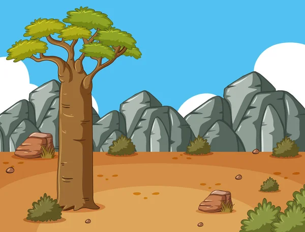 Afrika çöl alanında bir büyük ağaç ile