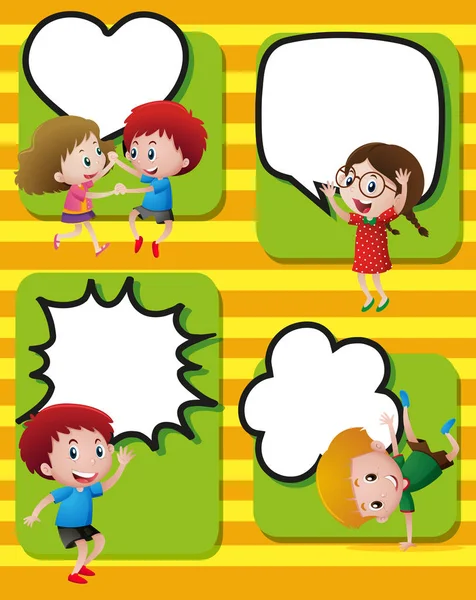 Speech bubbles template with happy kids