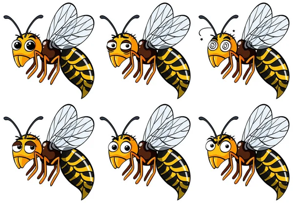 Wasps with different emotions — Stock Vector