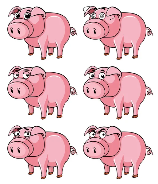猪用不同的面部表情 — 图库矢量图片
