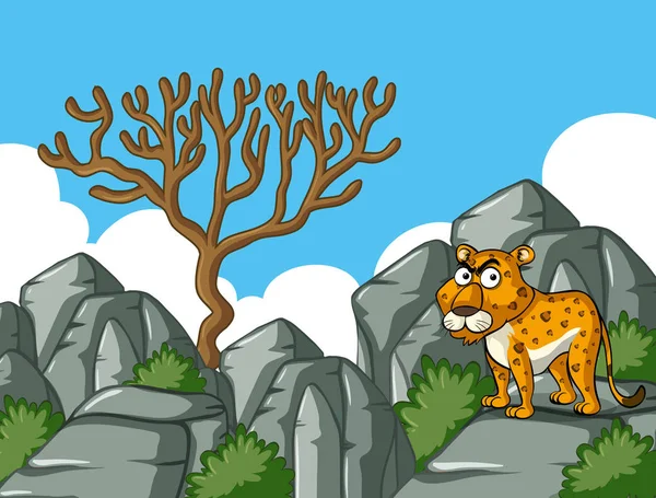 Cheetah de pie sobre la roca — Vector de stock