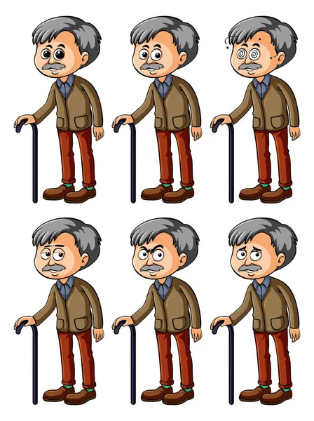 異なる表情を持つ老人 — ストックベクタ