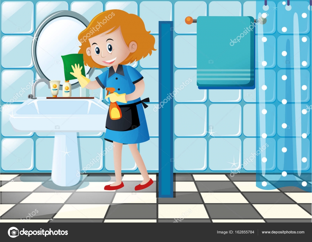 Woman cleaning sink in the toilet Stock Vector by ©brgfx 162855784