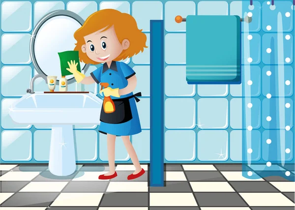Frau putzt Waschbecken in der Toilette — Stockvektor