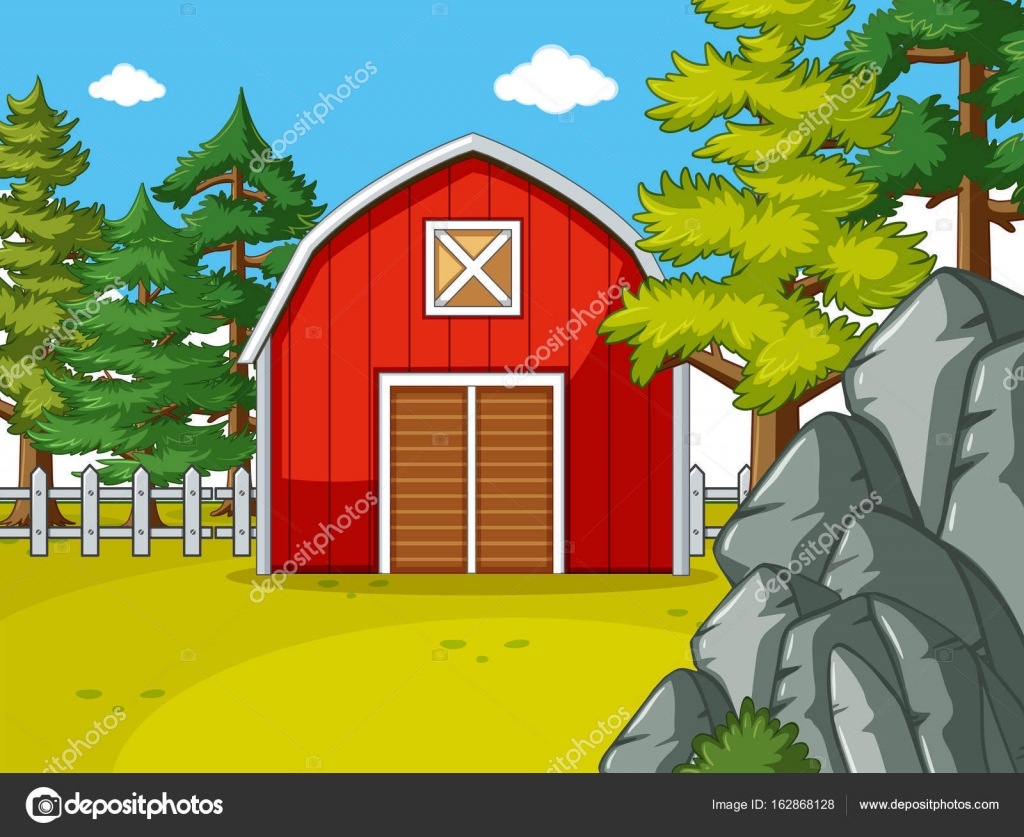 Farm Scene With Red Barn In The Field Stock Vector C Brgfx