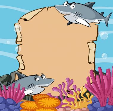 Okyanusta köpekbalıkları ile kağıt şablonu