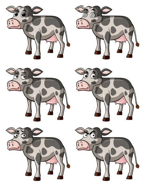 Mucca con diverse espressioni facciali — Vettoriale Stock