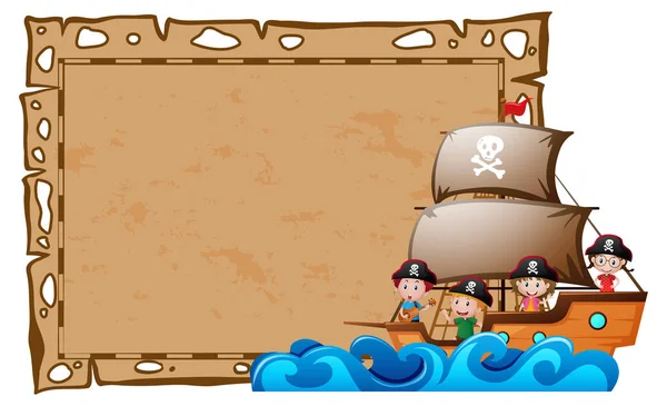 Plantilla de frontera con niños como piratas — Vector de stock