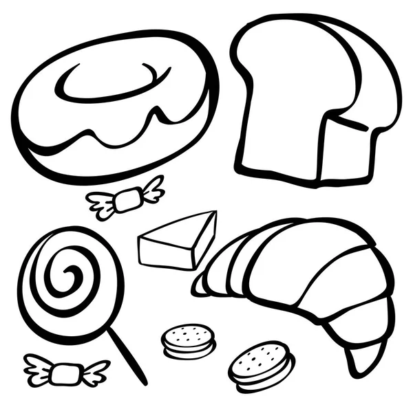 不同类型的餐后甜点的涂鸦 — 图库矢量图片