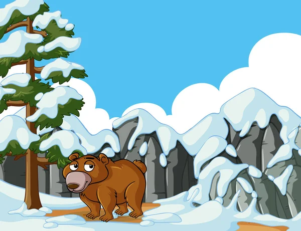 Urso-pardo na montanha de neve —  Vetores de Stock