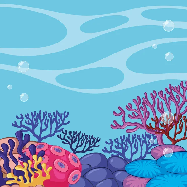 Adegan dengan karang berwarna-warni di bawah air - Stok Vektor