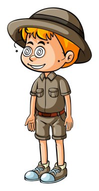 Safari kıyafeti şaşkın gözlerle çocuk