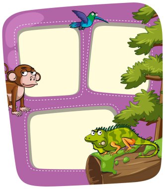 Birçok hayvan ile çerçeve şablon 