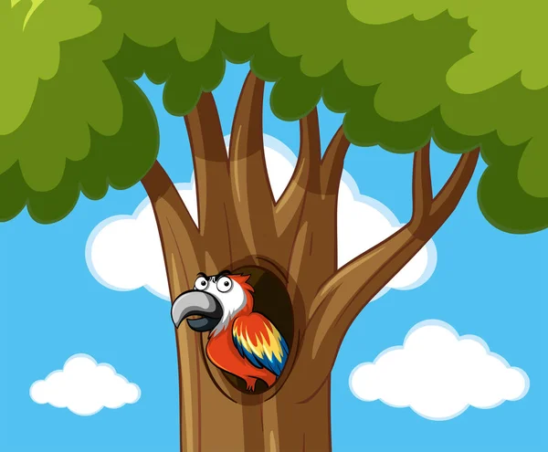 Pássaro de papagaio na árvore oca —  Vetores de Stock