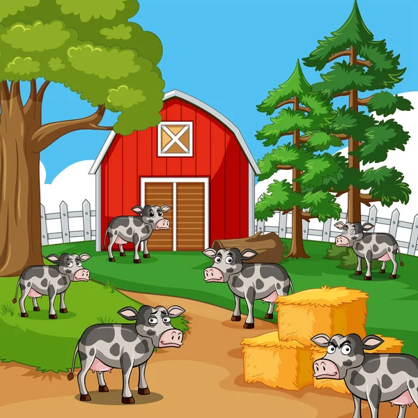 Vaches dans la cour de ferme — Image vectorielle
